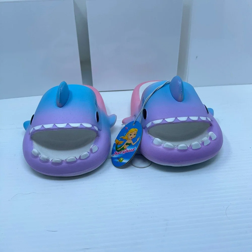 Just Speed Unisex Kids 1/2 Purple Blue Pink Shark Gradient Slide Sandals S7164